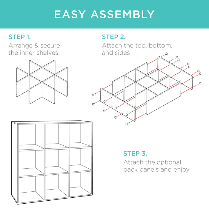 9-Cube Bookshelf Storage Display w/ 3 Removable Panels, Customizable Design