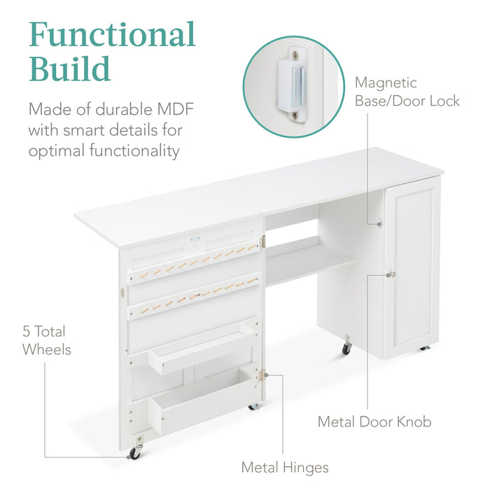 Grande table de couture pliante portable et multifonctionnelle avec roulettes