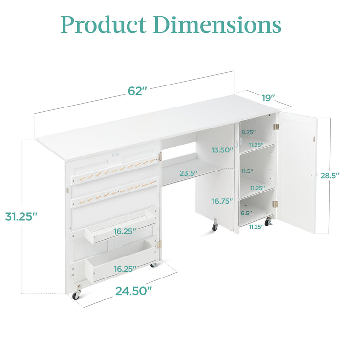 Grande table de couture pliante portable et multifonctionnelle avec roulettes