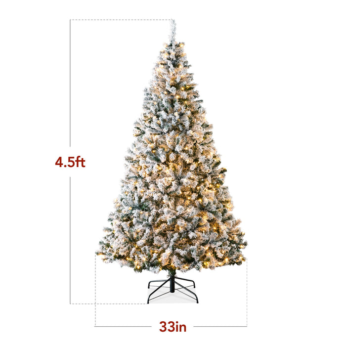 Pre-Lit Snow Flocked Artificial Pine Christmas Tree w/ Warm White Lights