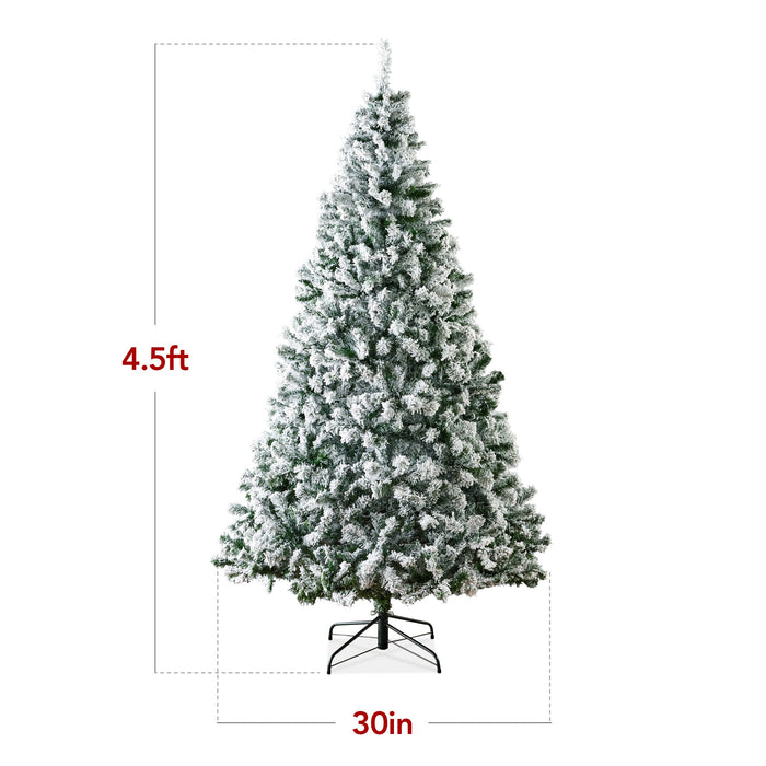 Snow Flocked Artificial Pine Christmas Tree w/ Foldable Metal Base