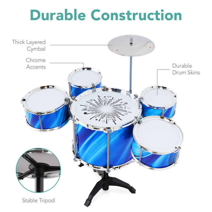 18-Piece Kids Beginner Drum Kit, Musical Instrument Toy Set w/ LED Lights