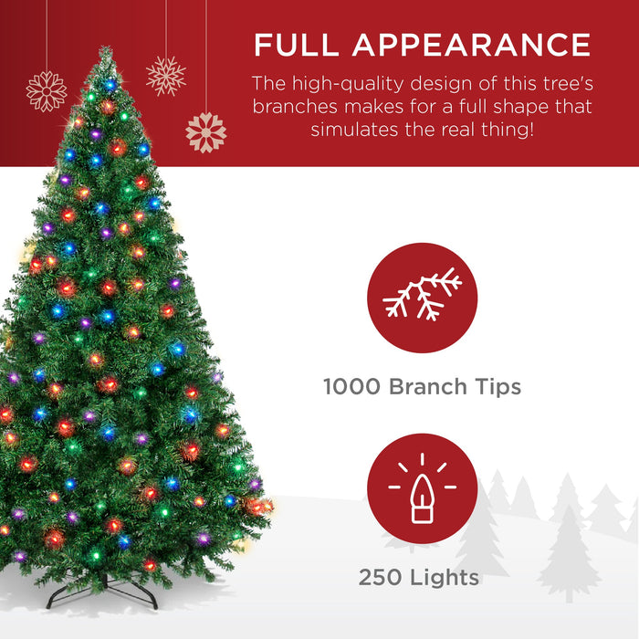 Premium Artificial Pre-Lit Pine Christmas Tree w/ 1,000 Tips, 250 LED Lights