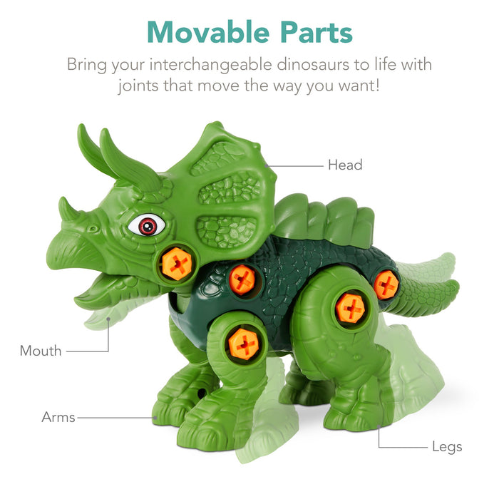 Lot de 86 pièces de 3 dinosaures jouets, ensemble STEM avec lumières et sons, pièces mobiles