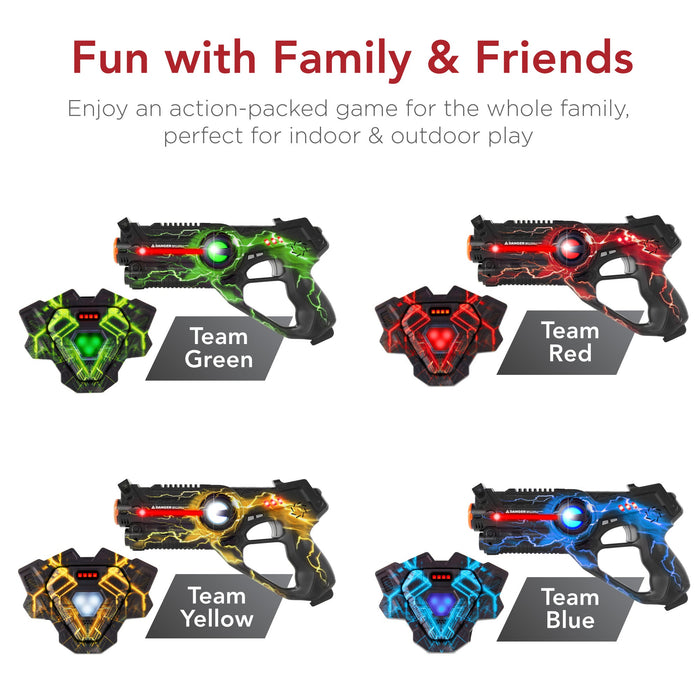 Set of 4 Infrared Laser Tag Blasters and Vests for Kids & Adults