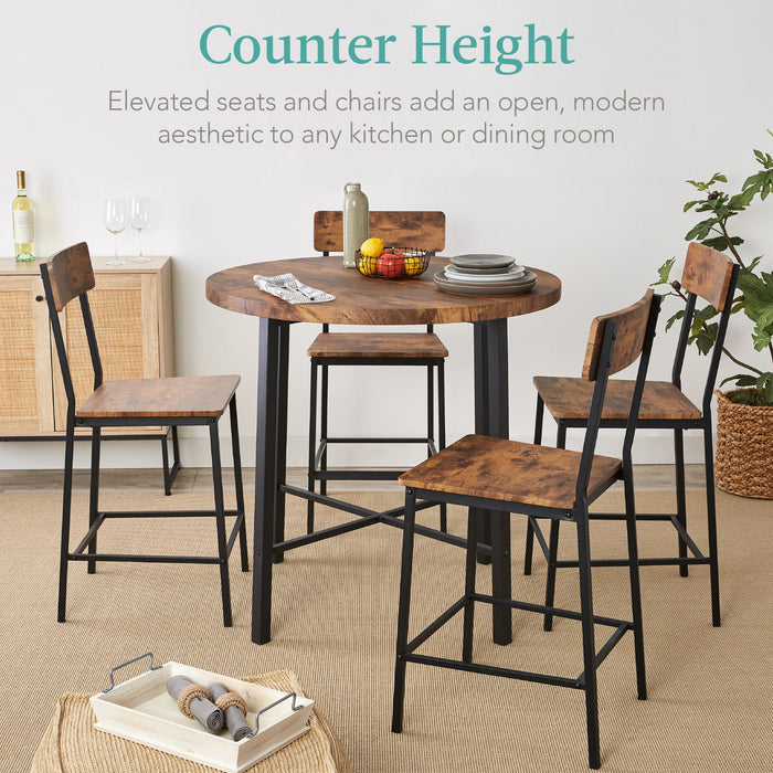 5-Piece Modern Round Counter Height Dining Set w/ 4 Chairs - 35.5in