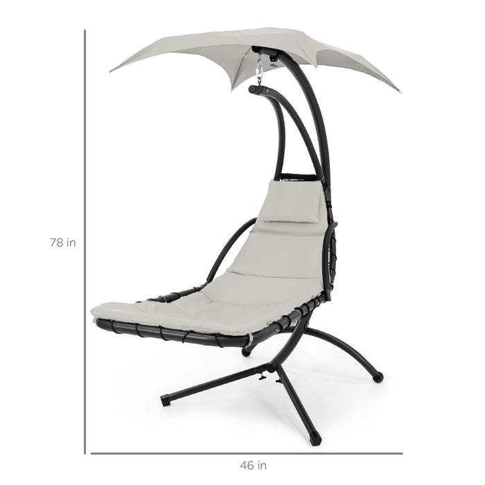 Hanging Curved Chaise Lounge Chair w/ Built-In Pillow, Removable Canopy