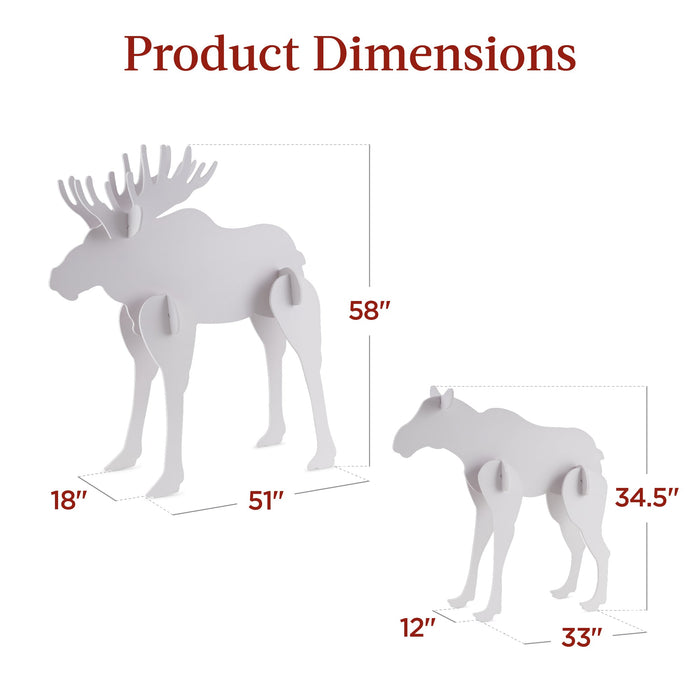 2-Piece Moose Family Silhouette Set Holiday Yard Decoration w/ Stakes - 58in