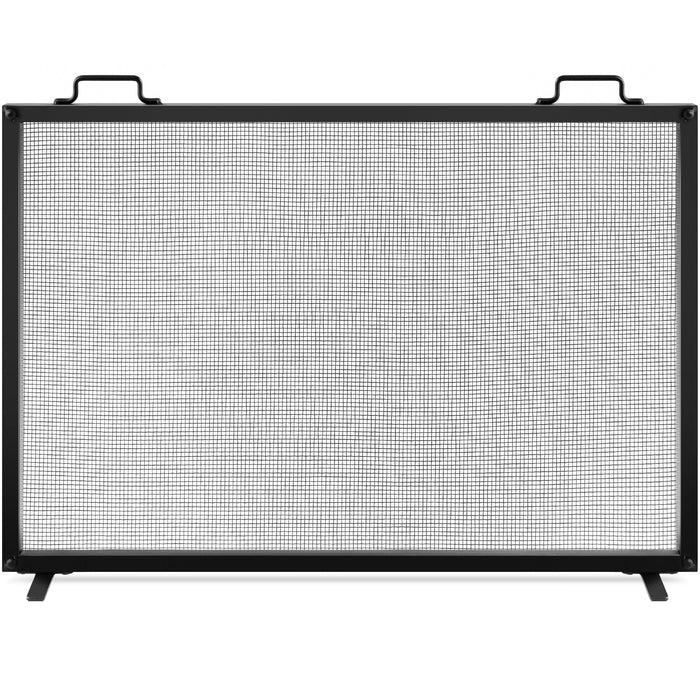 Single Panel Handcrafted Steel Mesh Fireplace Screen w/ Handles - 38x27in