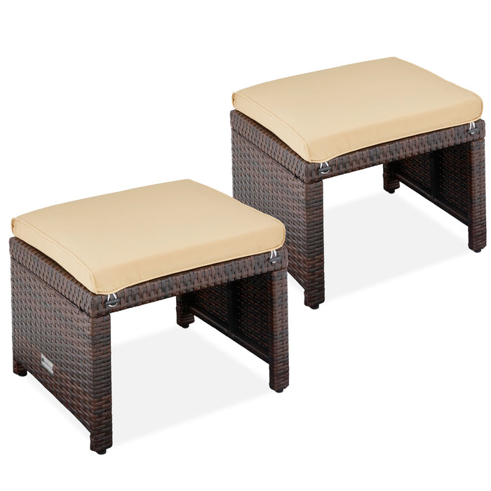 Set of 2 Multipurpose Wicker Ottomans w/ Removable Cushions, Steel Frame