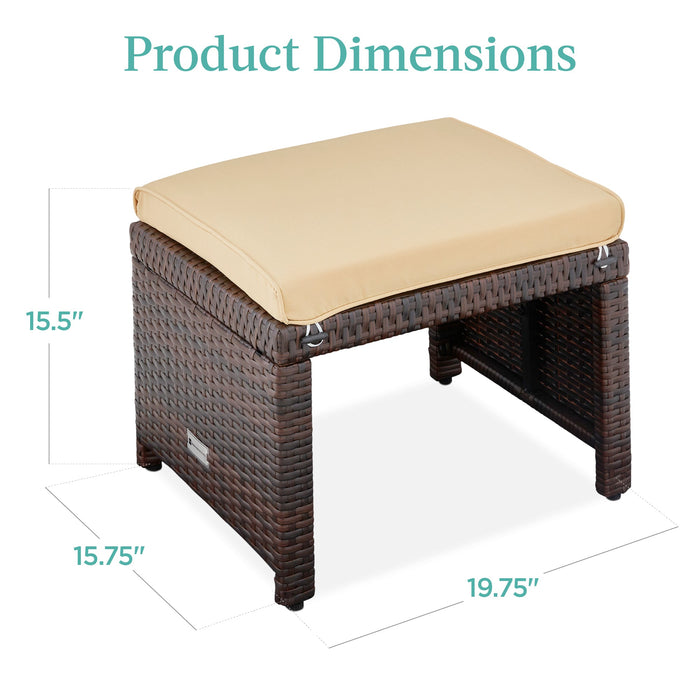 Set of 2 Multipurpose Wicker Ottomans w/ Removable Cushions, Steel Frame