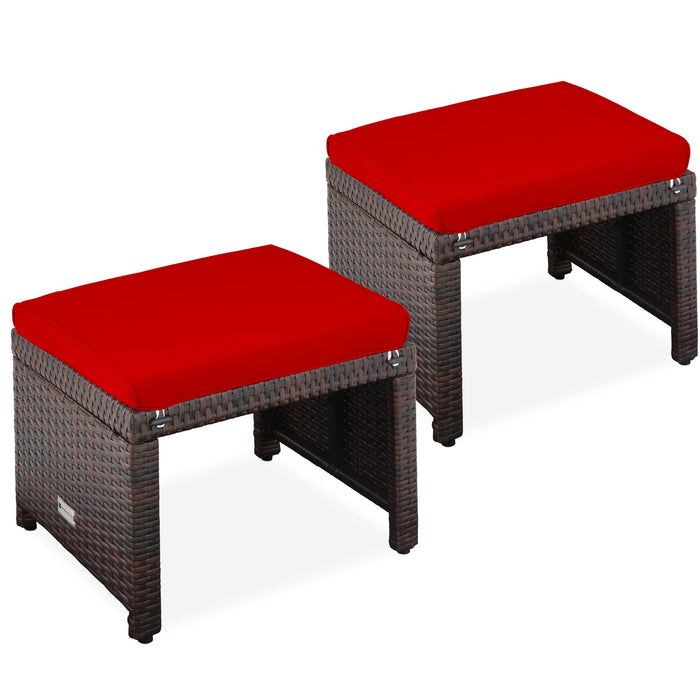 Set of 2 Multipurpose Wicker Ottomans w/ Removable Cushions, Steel Frame