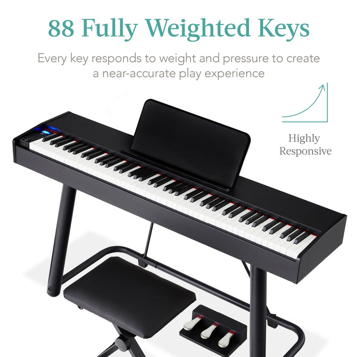 88-Key Weighted Full Size Digital Piano Set w/ U-Stand, 3 Sustain Pedal Unit