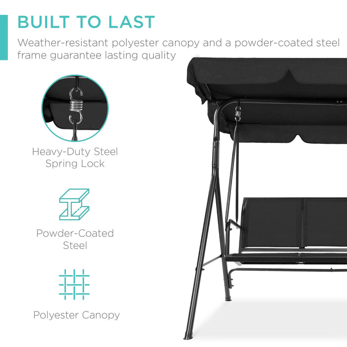 2-Seater Outdoor Canopy Swing Glider Bench w/ Textilene Fabric, Steel Frame