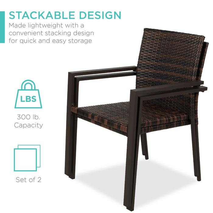 Set of 2 Stackable Wicker Chairs w/ Armrests, Steel Accent Furniture