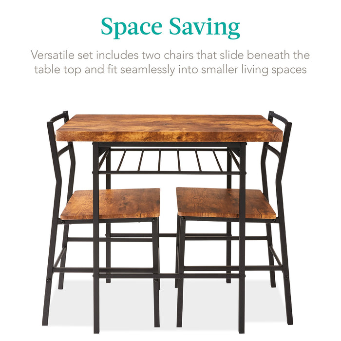 3-Piece Modern Square Dining Set w/ Storage Rack