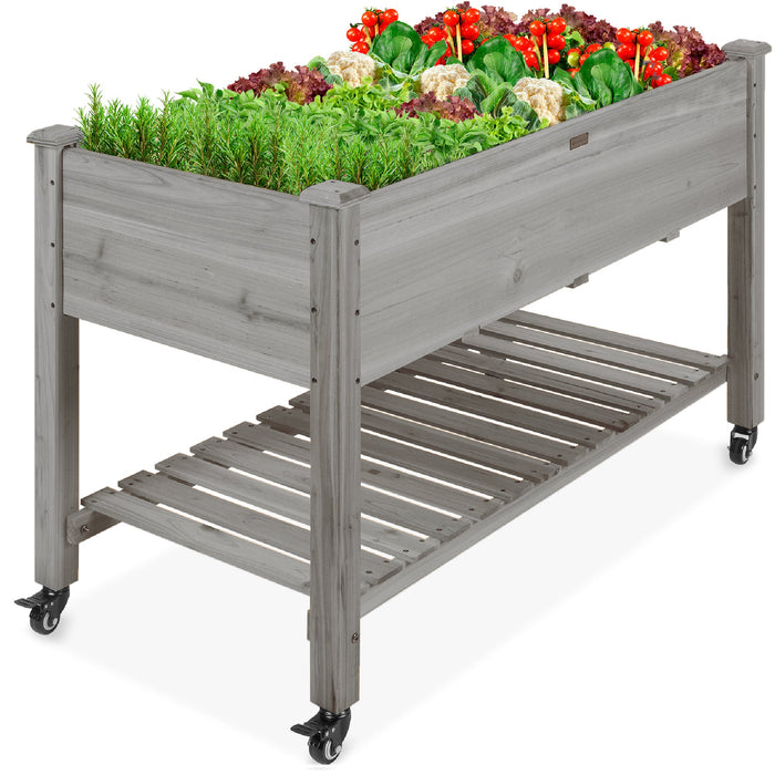 Mobile Raised Garden Bed Elevated Planter w/ Wheels, Shelf - 48x23.25x32in