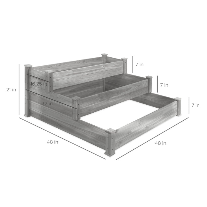 3-Tier Raised Fir Wood Garden Bed Planter w/ Stackable & Flat Setup