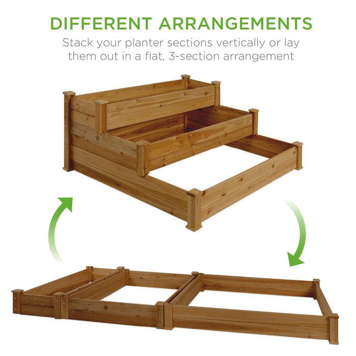 3-Tier Raised Fir Wood Garden Bed Planter w/ Stackable & Flat Setup