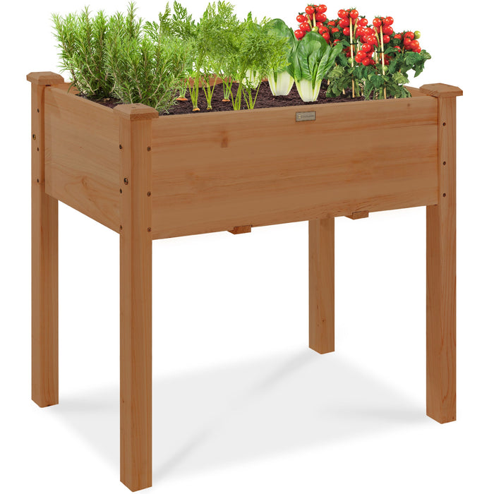 Raised Garden Bed, Elevated Wood Planter Box Stand w/ Bed Liner - 34x18x30in