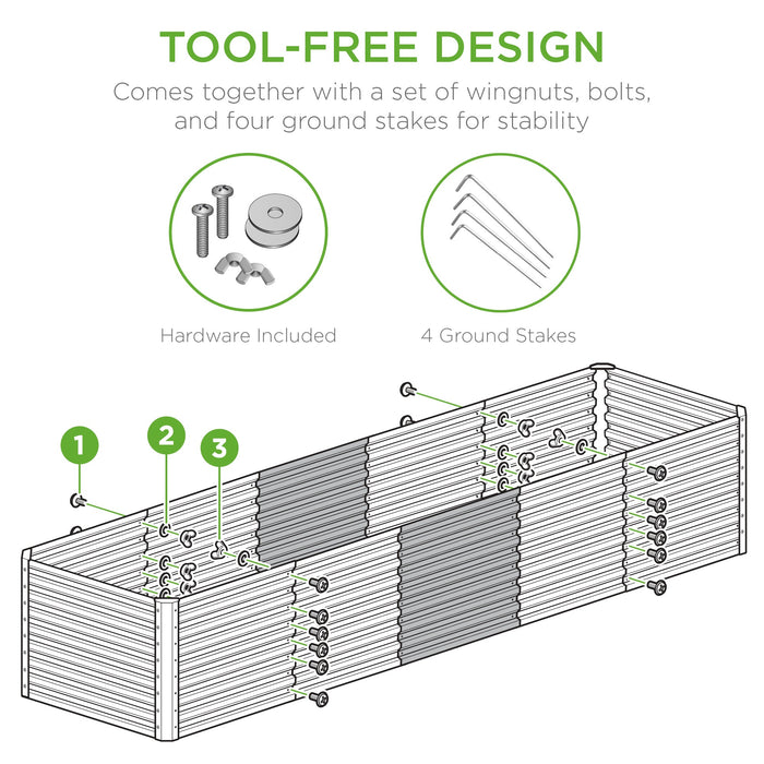 Outdoor Metal Raised Garden Bed for Vegetables, Flowers, Herbs - 8x2x2ft