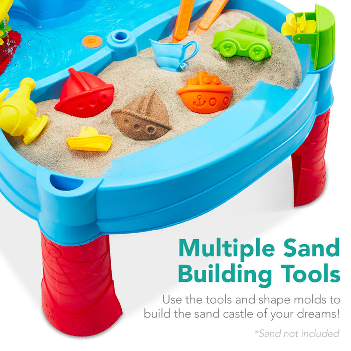 Kids Outdoor Sand & Water Table w/ 18 Accessories, Adjustable Umbrella