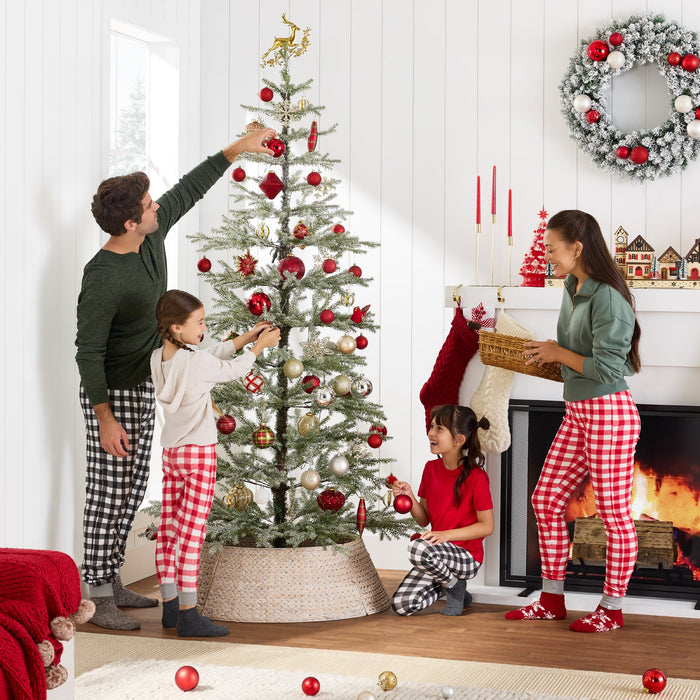 Sapin de Noël floqué clairsemé pré-éclairé avec LED 2 en 1, connexion sans fil