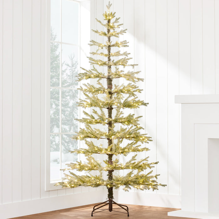 Sapin de Noël floqué clairsemé pré-éclairé avec LED 2 en 1, connexion sans fil