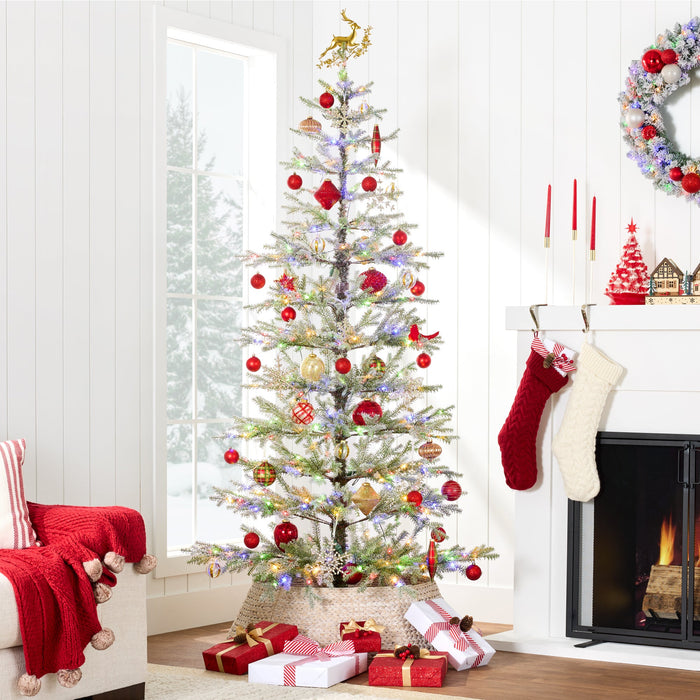 Sapin de Noël floqué clairsemé pré-éclairé avec LED 2 en 1, connexion sans fil