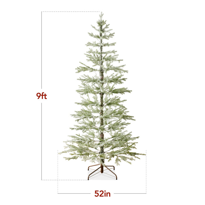 Sapin de Noël floqué clairsemé pré-éclairé avec LED 2 en 1, connexion sans fil