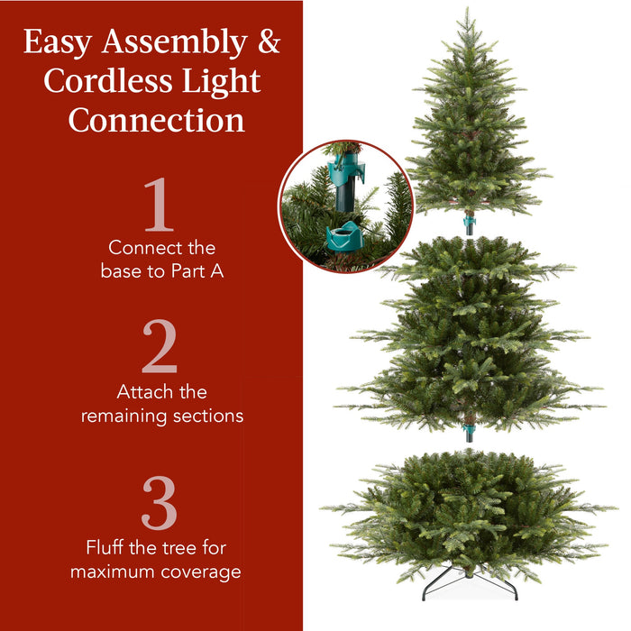 Pre-Lit Artificial Aspen Noble Fir Christmas Tree w/ Metal Stand