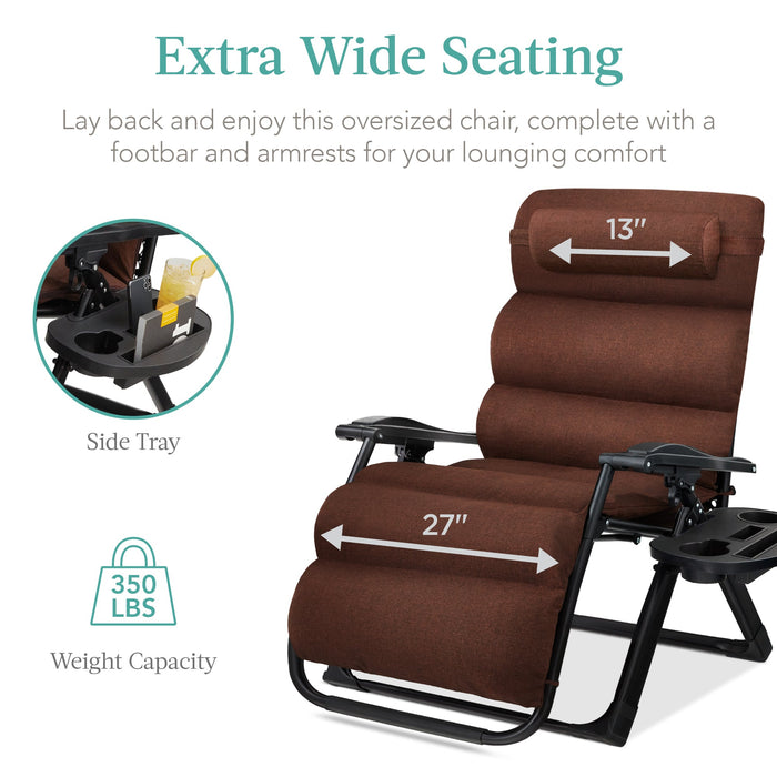 Oversized Zero Gravity Chair, Folding Outdoor Recliner w/ Removable Cushion