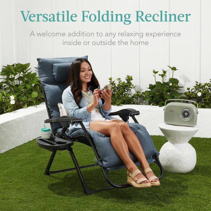 Oversized Zero Gravity Chair, Folding Outdoor Recliner w/ Removable Cushion