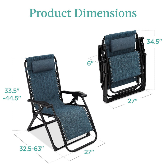 Oversized Zero Gravity Chair, Folding Outdoor Recliner w/ Removable Cushion