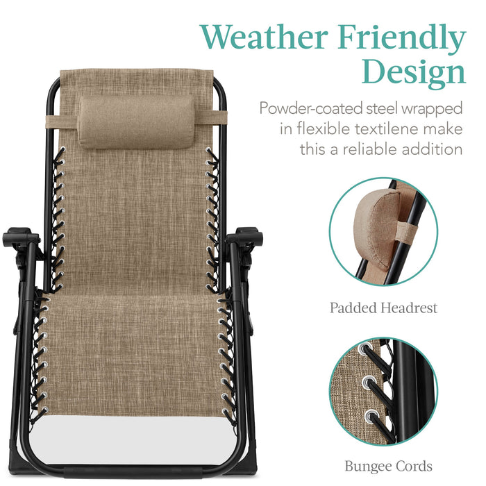 Oversized Zero Gravity Chair, Folding Outdoor Recliner w/ Removable Cushion