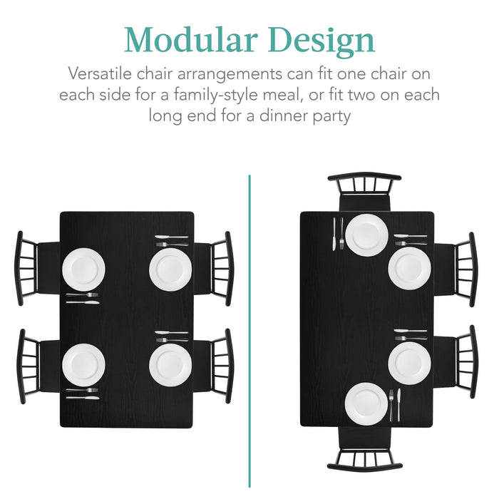 5-Piece Modern Metal and Wood Dining Table Furniture Set w/ 4 Chairs