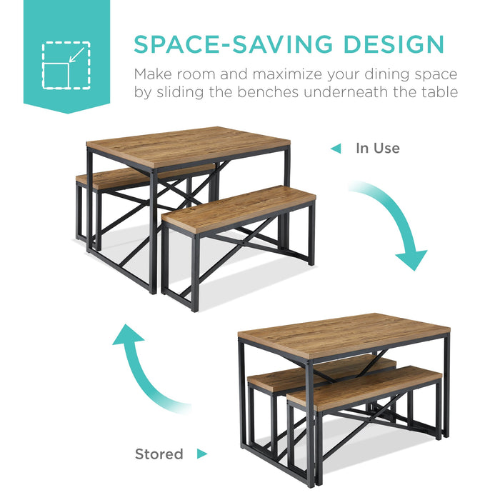 3-Piece Bench Style Dining Furniture Set w/ 2 Benches, Table - 45.5in