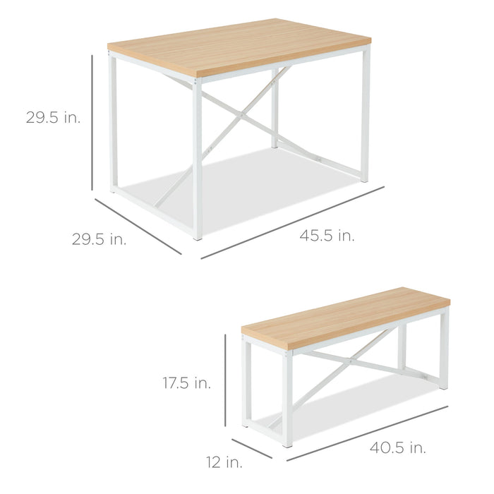 3-Piece Bench Style Dining Furniture Set w/ 2 Benches, Table - 45.5in