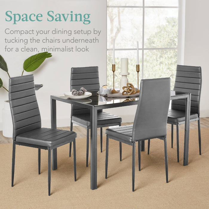 5-Piece Dining Table Set w/ Glass Top, Leather Chairs