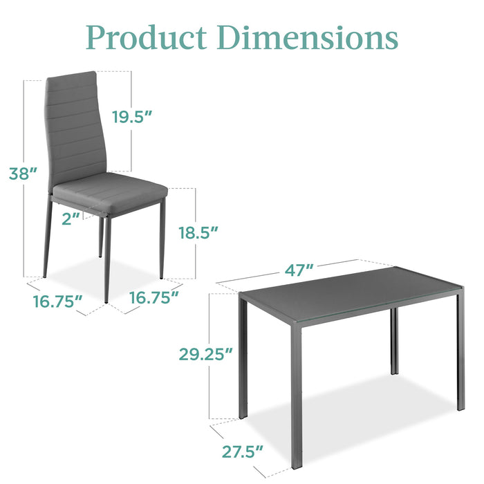 5-Piece Dining Table Set w/ Glass Top, Leather Chairs