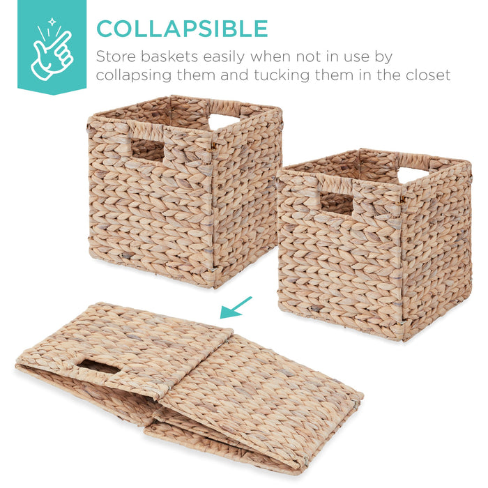 Set of 5 Collapsible Hyacinth Storage Baskets w/ Inserts - 10.5x10.5in