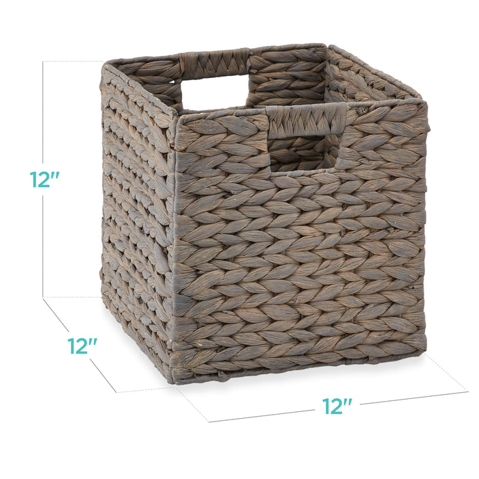 Set of 5 Collapsible Hyacinth Storage Baskets w/ Inserts - 12x12in