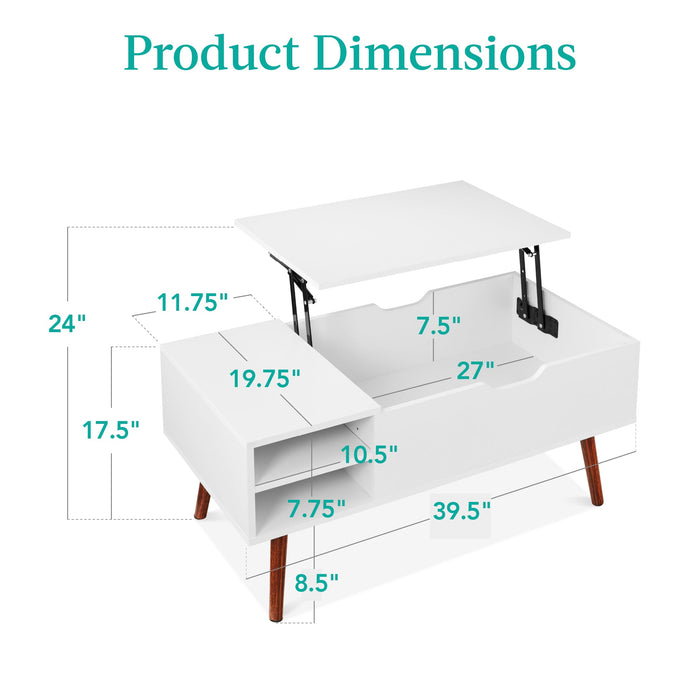 Wooden Mid-Century Modern Lift Top Coffee Table w/ Removable Shelf