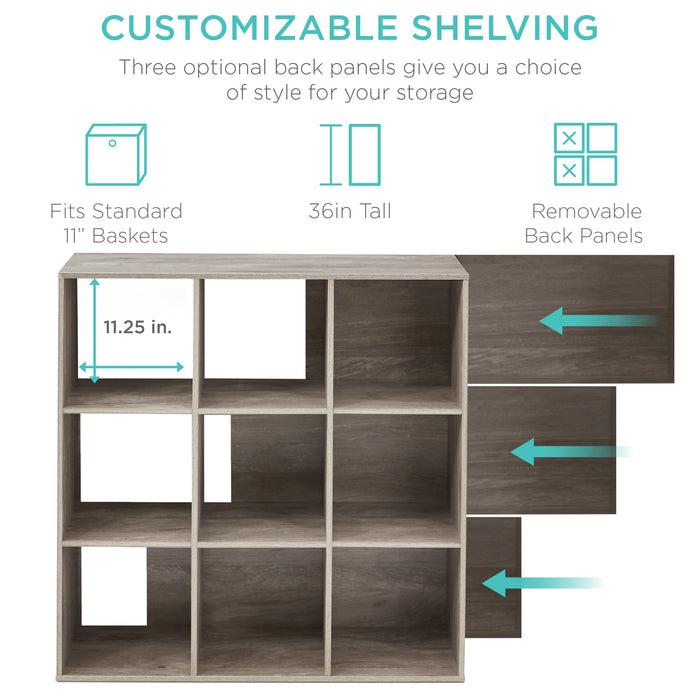 9-Cube Bookshelf Storage Display w/ 3 Removable Panels, Customizable Design