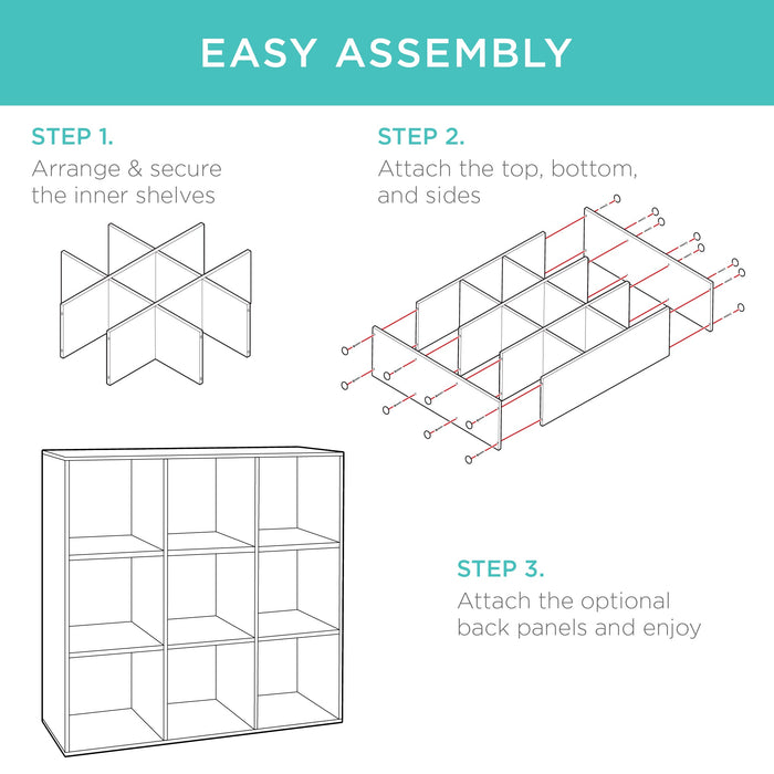 9-Cube Bookshelf Storage Display w/ 3 Removable Panels, Customizable Design