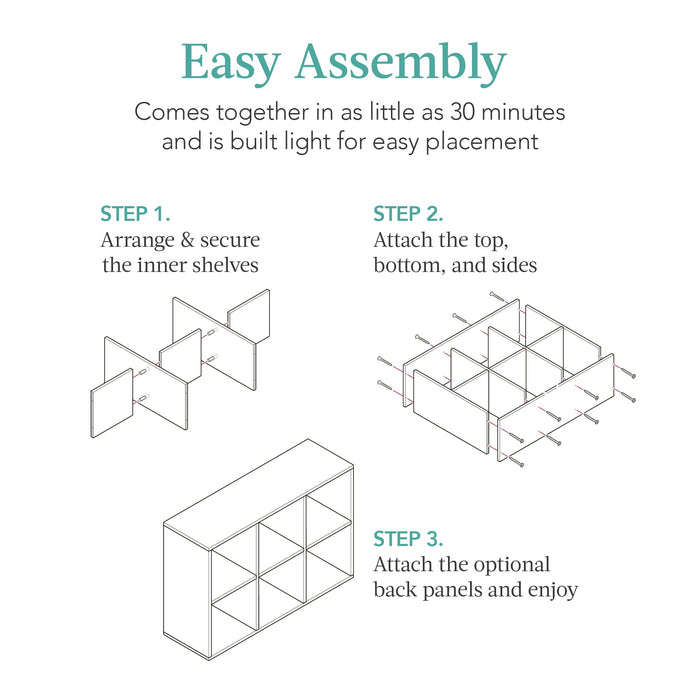 6-Cube Bookshelf, 11in Storage Display w/ Removable Panels, Customizable