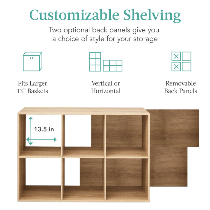 6-Cube Bookshelf, 13.5in Storage Display w/ Removable Panels, Customizable