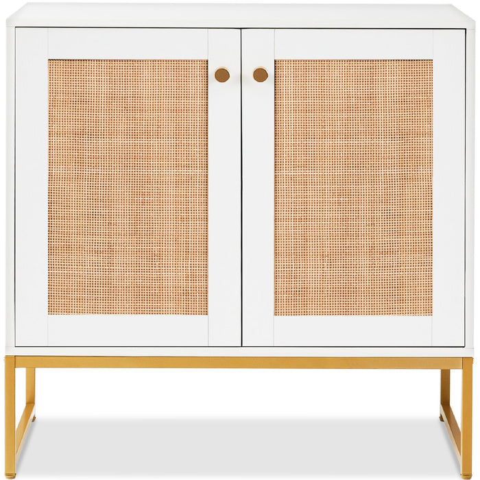 2-Door Rattan Storage Cabinet Accent Furniture for Living Room w/ Foot Pads