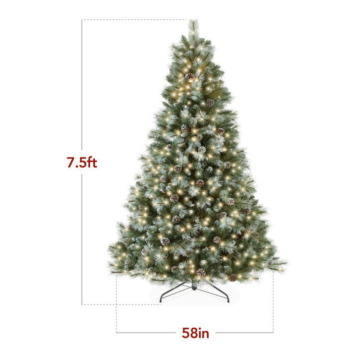 Pre-Lit Frosted Artificial Scotch Pine Christmas Tree w/ Metal Stand