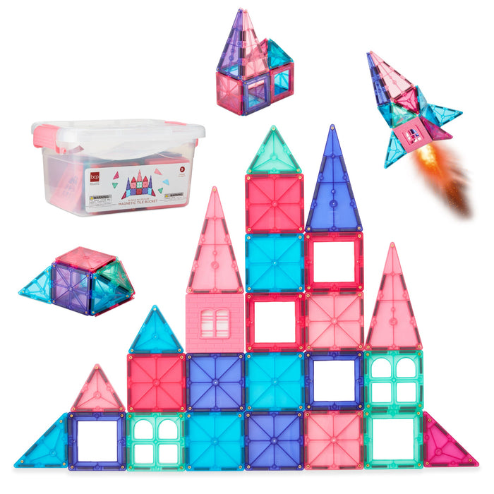 32-Piece Kids Mini Magnetic Tiles Educational STEM Toy Set w/ Carrying Case